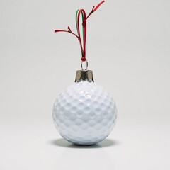 Cool golf ball is depicted as a Christmas ornament isolated on a white background