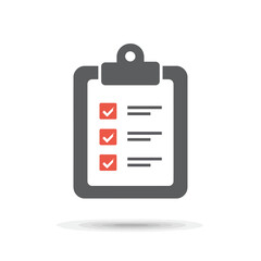 Grey clipboard with red checkmarks and horizontal lines indicating a checklist, concept for project management, task tracking and data organization.