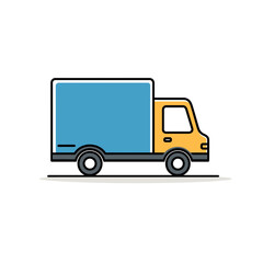 Illustration of a delivery truck with a blue cargo box and yellow cabin, concept for transportation logistics, freight service and distribution network