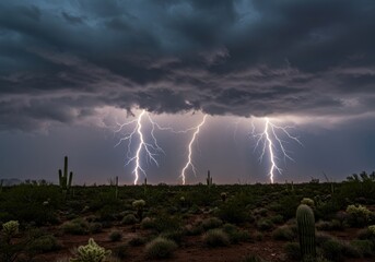 Stormy desert lightning