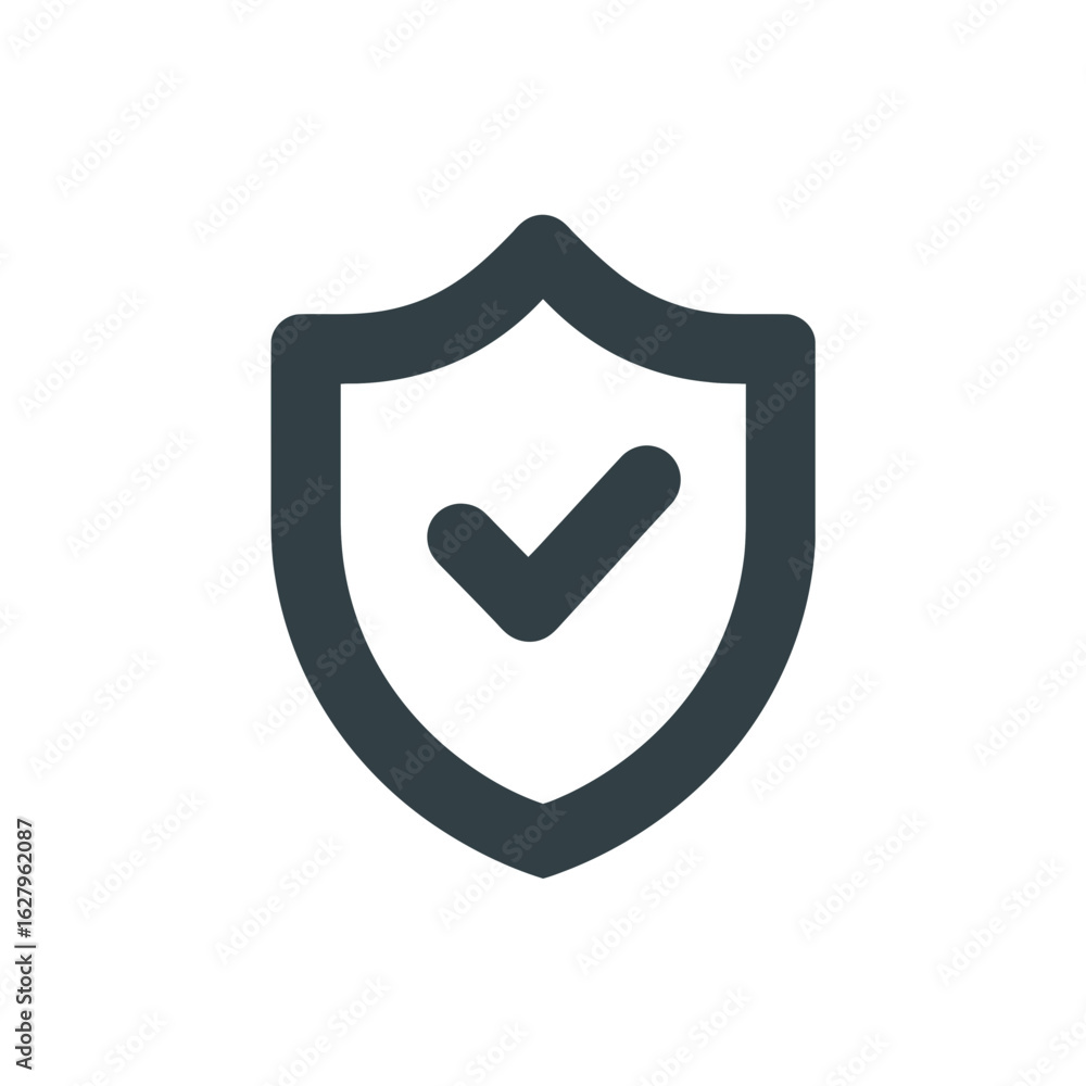 Poster shield icon with a checkmark symbolizing protection and validation, concept for security system, dat