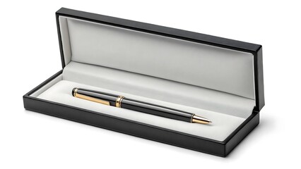 Elegant black pen with gold accents in open presentation box writing instrument