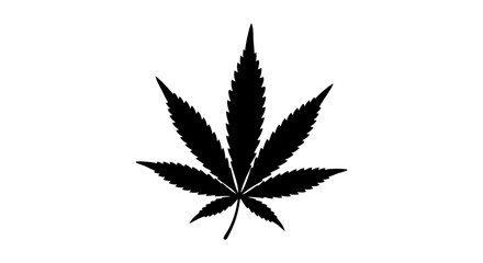 Minimalist Vector SVG Icon of Cannabis Leaf with Sharp Edges in Black Flat Style for Digital Use