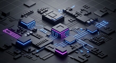 Futuristic motherboard concept featuring stylized glowing circuits, showcasing modern technology, data processing, and advanced digital systems suitable for technology and innovation themes.