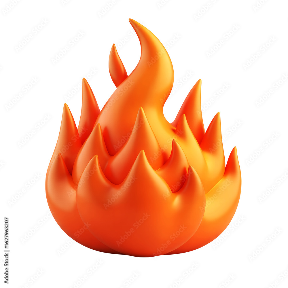 Poster a vibrant orange flame with multiple peaks against image view on transparent background