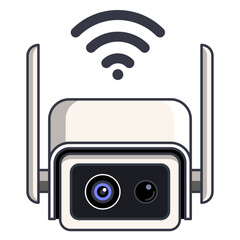Smart Wi-Fi Security Camera Icon. Vector illustration of a modern smart security camera with Wi-Fi connectivity symbol.