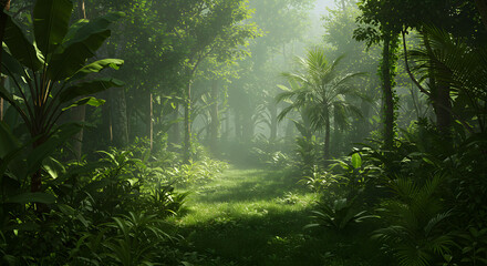Obraz premium Tropical Jungle with Morning Mist