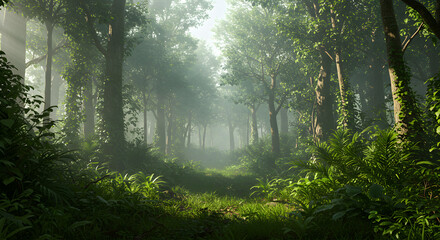 Obraz premium Tropical Jungle with Morning Mist