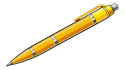 very beautiful Ballpoint pen isolated in  white background , top view of yellow pen, business office desk design element