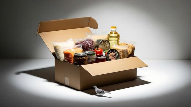 Open cardboard box food delivery items
