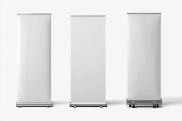 Three blank retractable banners, vertically aligned, on a white background