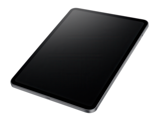Modern tablet with black screen and sleek design, showcasing a minimalist and contemporary style on transparent background.