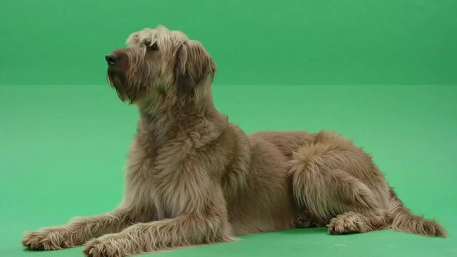 Irish Wolfhound Poses on Green Screen: A Regal Canine Model Displaying Breed Standard