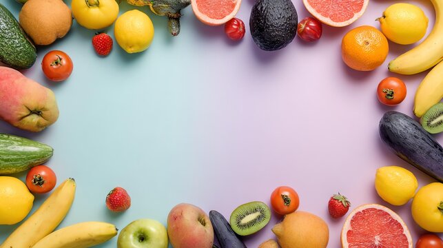 Healthy food background Vibrant assortment of fresh fruits displayed creatively. - Powered by Adobe