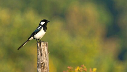 Obraz premium Bird perched on a wooden post