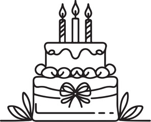 Cake icon. line art drawing style.