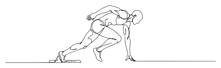 continuous one line drawing of a sprinter at the start