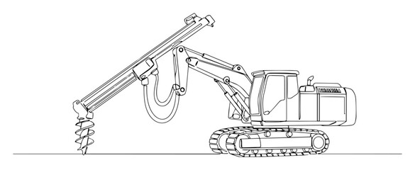 one single line drawing of a heavy drilling rig machine for construction © Wieslaw