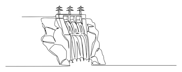hydroelectric dam with cascading water line art vector