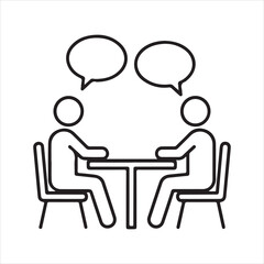 Fototapeta premium Line Drawing of Two People Talking at a Table in a Business Meeting or Discussion with Speech Bubbles Above Their Heads