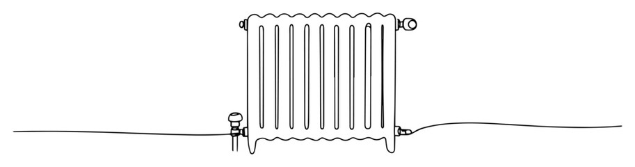 one continuous line drawing of a vintage cast iron heating radiator