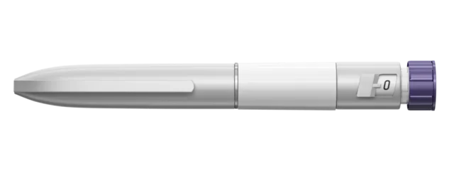 Gordijnen Mounjaro tirzepatide injection pen. Portable injector for precise GLP-1 insulin dosing. Modern healthcare technology, semaglutide, ozempic, wegovy medication for type 2 diabetes, obesity control. 3D © Corona Borealis