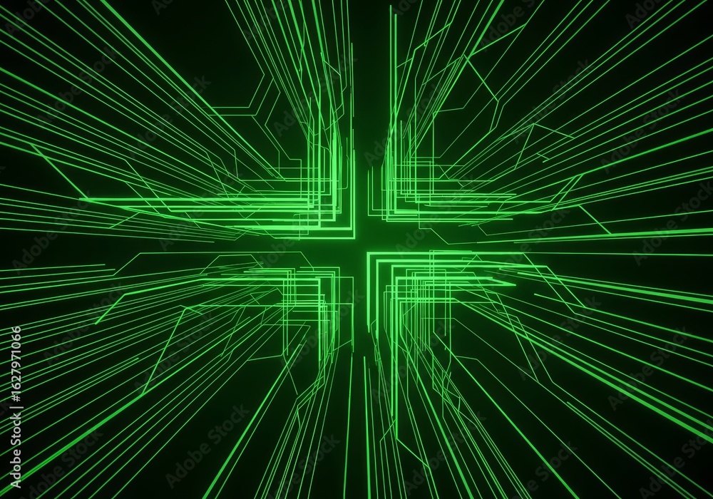Poster green network structure - abstract art symbolizing technology, connection, network, innovation, and 