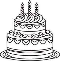 Cake icon. line art drawing style.