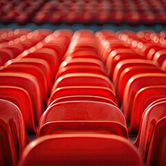 Fototapeta premium Rows of vibrant red stadium seats