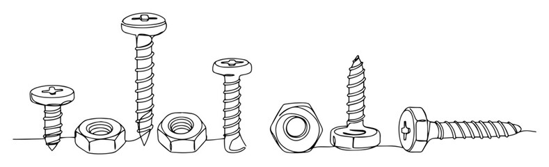 screws and bolts set vector line illustration
