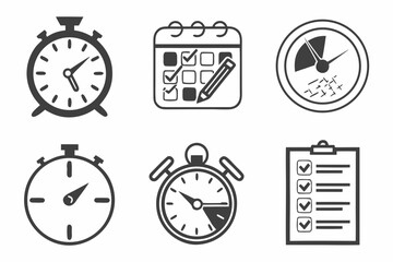 Set of icons representing time management and planning concepts