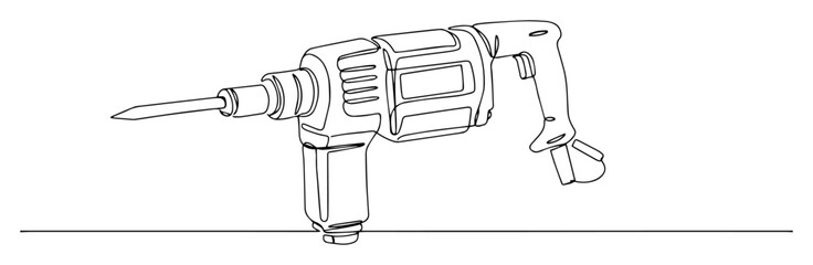 continuous one line drawing of a rotary hammer drill