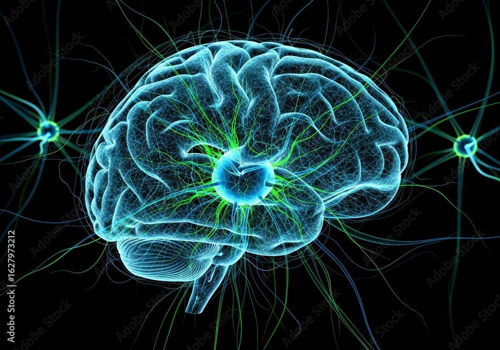 Poster human brain neural network connections - a detailed 3d of the human brain, showcasing intricate neur