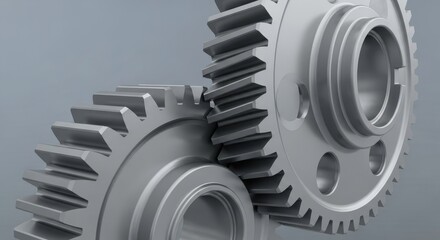 Interlocking Metal Gears - Close-up of two precisely engineered metal gears interlocking, showcasing intricate detail and mechanical precision