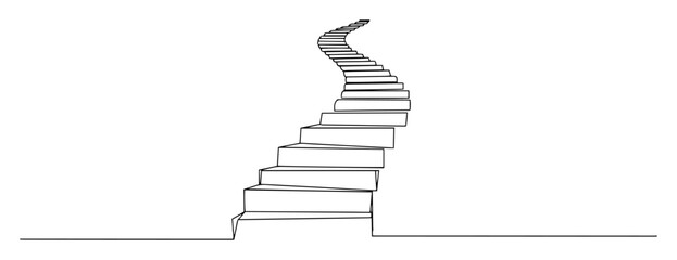 continuous one line drawing of a winding staircase leading up to success vector lineart © Wieslaw