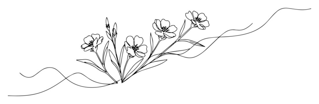 wildflower branch floral lineart monoline thin vector
