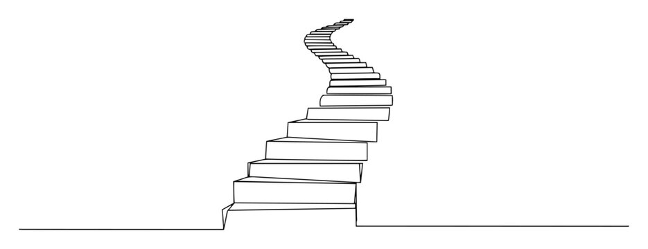 continuous one line drawing of a winding staircase leading up to success vector lineart