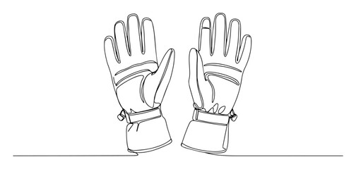 Ski gloves pair winter apparel continuous line vector
