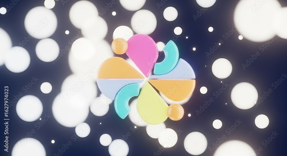 Aufkleber abstract 3d rendering features a central pastel-colored geometric shapes with glowing bokeh, creatin