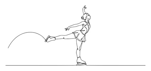 figure skater ice performance monoline thin lineart vector