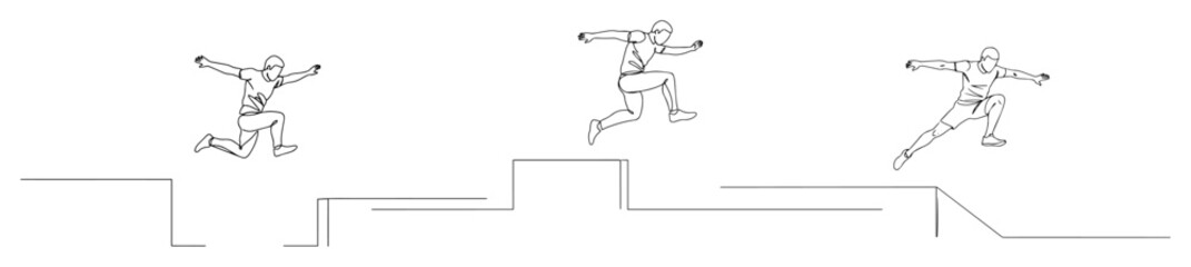 continuous one line drawing of a man doing parkour jumping sequence vector illustration