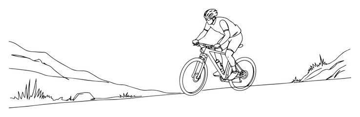 mountain biker trail cycling adventure sport vector monoline outline