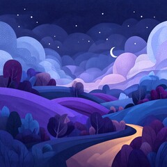 Obraz premium Paesaggio notturno animato con stelle scintillanti