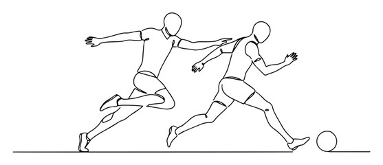 soccer players dribbling tackling ball monoline thin lineart vector