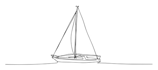 continuous one line drawing of a sailboat on water sailing yacht vector lineart