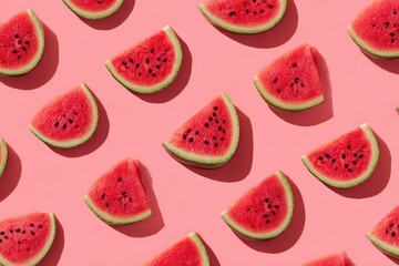 Geometric pattern of watermelon slices on pink background