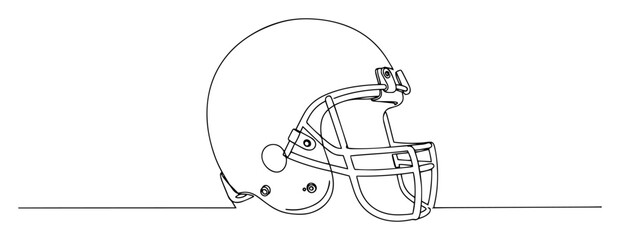 continuous one line drawing of an american football helmet protective gear vector sketch