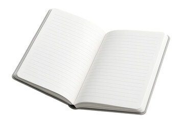 Open lined notebook showing clean blank pages on transparent background.