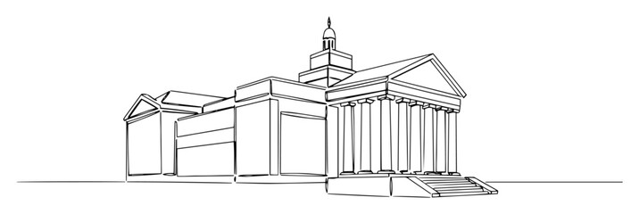 single one line drawing of a classic courthouse building vector illustration
