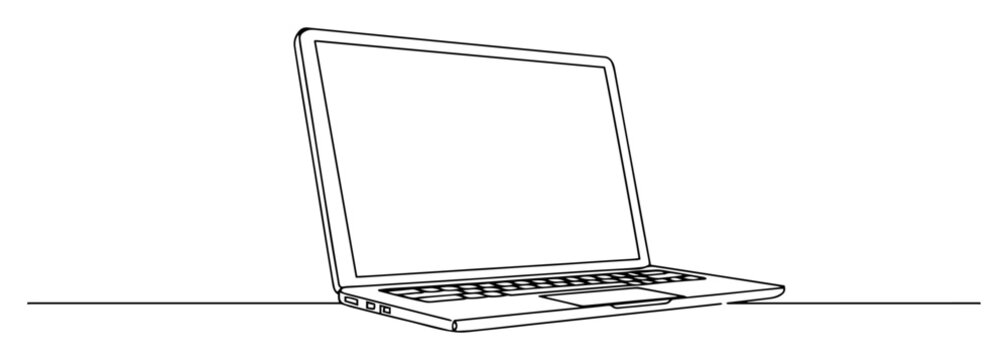 continuous one line drawing of a laptop computer electronic device vector sketch